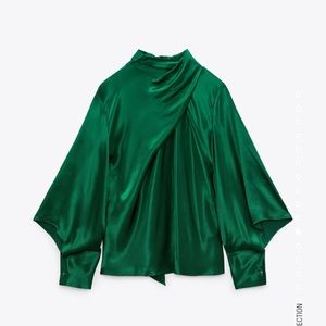 ZARA Satin bow blouse